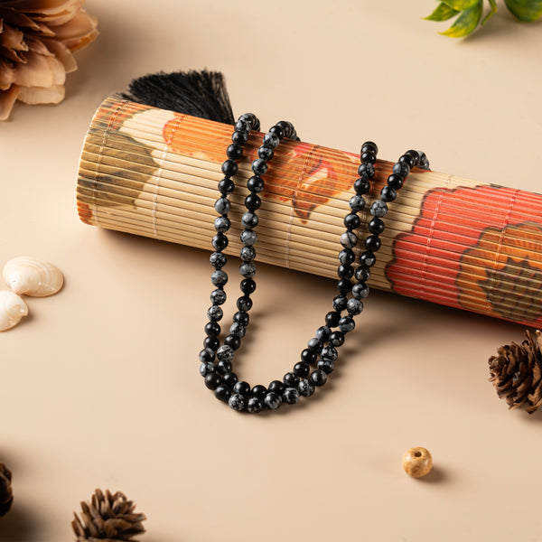 Snowflake Obsidian Mala