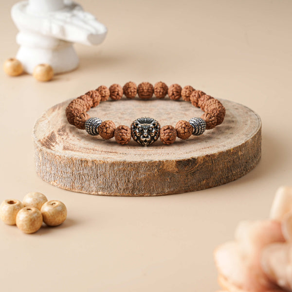 Rudraksha with Golden Lion Charm Energy Bracelet