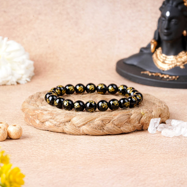 Black Onyx Om Mani Gems Bracelet