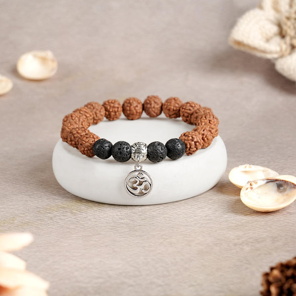 Rudraksha with Lava & Om Charm Bracelet