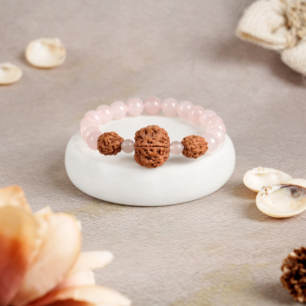 Rudraksh Health (Aarogya) With Rose Quartz Bracelet