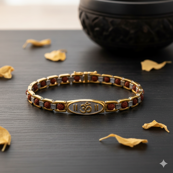 Gold Plated Om Rudraksha Bracelet